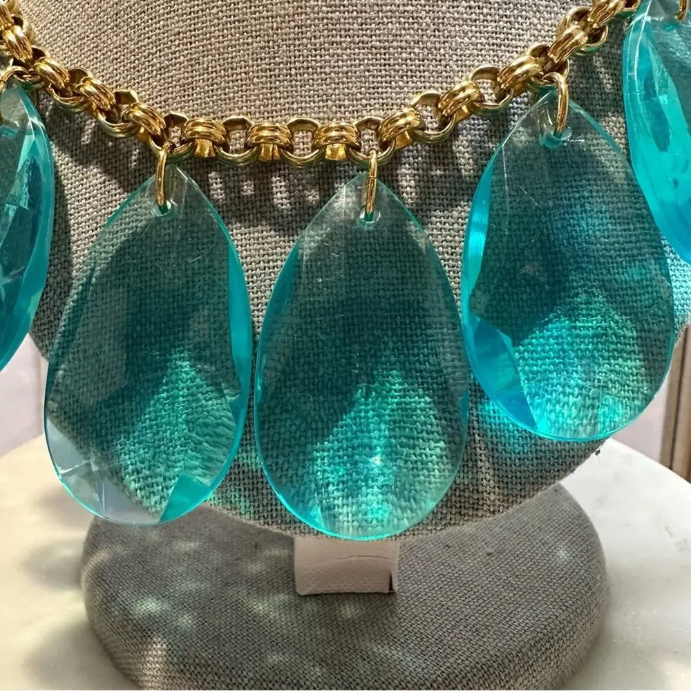 KATE SPADE - CASCADING AQUA TEARDROP STATEMENT NECKLACE
